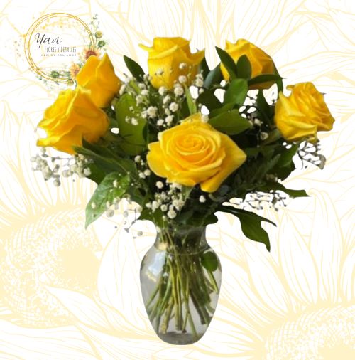 "FLORERO 6 ROSAS AMARILLAS"