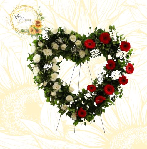 CORONA FUNEBRE ROSAS Y GERBERAS"
