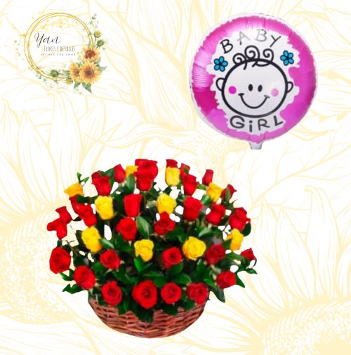 CANASTA FLORAL DE 50 ROSAS BICOLOR"