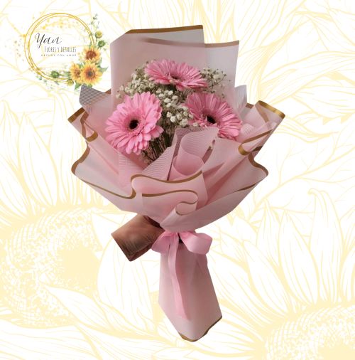 BOUQUET 3 GERBERAS ROSADAS"
