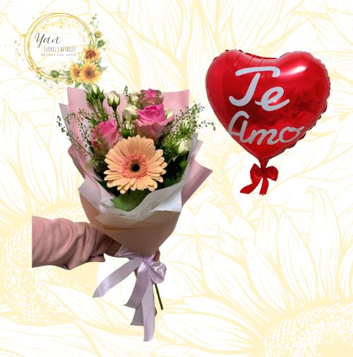 RAMO 3 ROSAS Y GERBERA""