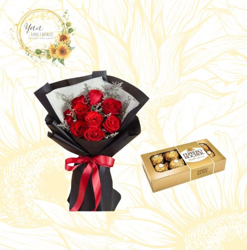 DELICADO RAMO 10 ROSAS Y BOMBONES