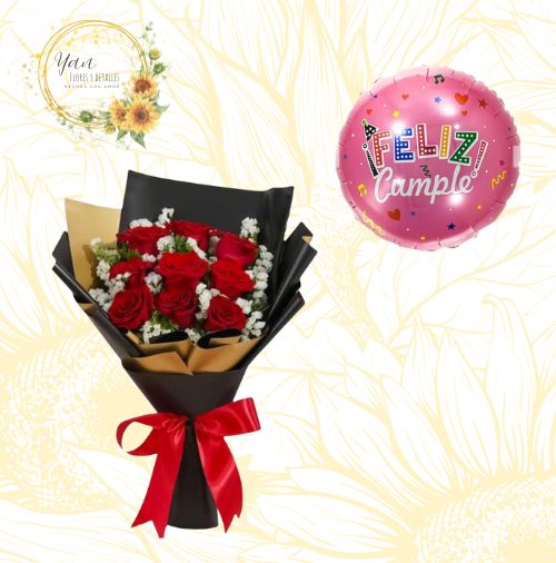ELEGANTE RAMO 9 ROSAS ROJAS""