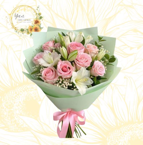 BELLO BOUQUET 8 ROSAS PASTELES