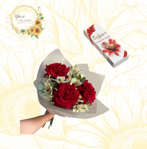 RAMO 3 ROSAS , ASTROMELIAS Y BELGIAN