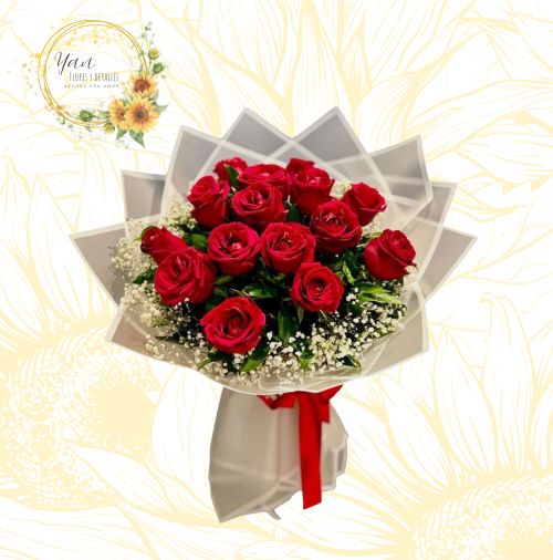 RAMO BUCHON DE 15 ROSAS ROJAS""